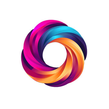 Colorful swirling circle geometric logo, isolated on transparent background png. Logo for the concept of number 0 and letter O.