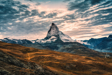 Matterhorn mountain of Swiss Alps during autumn at Switzerland