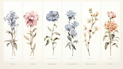 Botanical flower illustrations adding elegance and serenity to interior design natural vintage...