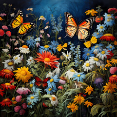 A butterfly garden with flowers of various colors.