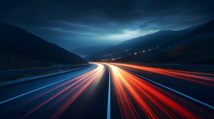 Zelfklevend Fotobehang a long exposure photo of a highway at night © Nantarat