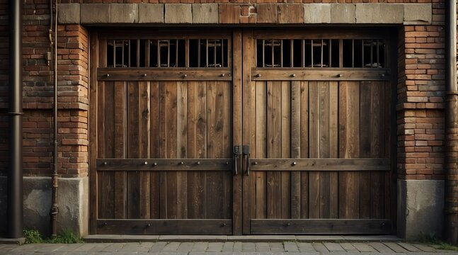 Vintage photo of a wooden classic door, industrial revolution old photograph from Generative AI