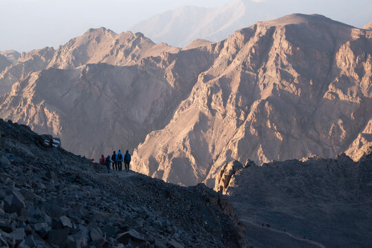 Trekkers on Mt. Toubkal in the Moroccan Atlas mountains