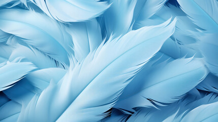 Close up of light baby blue luxurious feather background with copying spaces. Generative AI