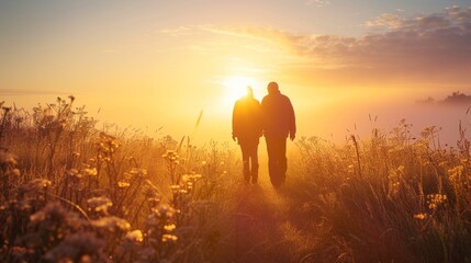 silhouette of couple in sunset in the forest