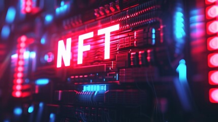 Fototapeta premium the word nft on 3d pixellated background.