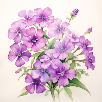phlox flowers bouquet isolated on white background. beautiful watercolour style illustration