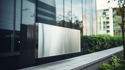 Shiny silver company logo sign mockup