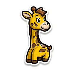 A cheerful cartoon giraffe in a sticker style illustration.