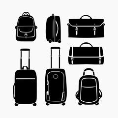 collection of bag, backpack and suitcase icons. white background
