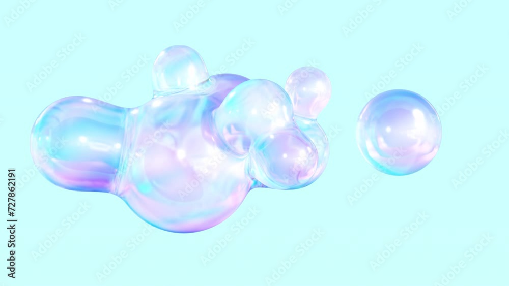 Poster metaball animation of liquid blobs morphing. 3d abstract colorful metaballs background. bright holog
