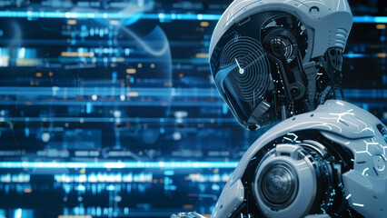 Artificial intelligence robot with futuristic background
