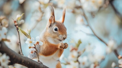 Fototapeta premium A Curious Squirrel Embarking on an Adventurous Journey in its Natural Habitat, Embracing the Essence of Earth Day and Celebrating the Vibrancy of the Renewed Environment.