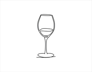 Simple Outline Of Glass Cup. Glassware In One Countinuous Line Art. Wine Glass Line Art.