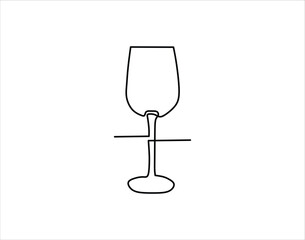 Simple Outline Of Glass Cup. Glassware In One Countinuous Line Art. Wine Glass Line Art.