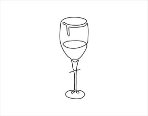 Simple Outline Of Glass Cup. Glassware In One Countinuous Line Art. Wine Glass Line Art.
