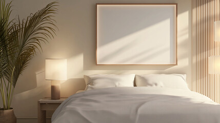 Mockup Frame Hang on Wall in Bed Room, Cozy Room