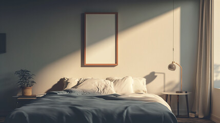 Mockup Frame Hang on Wall in Bed Room, Cozy Room