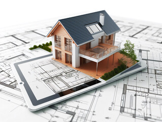 architecture concept at work of a digital tablet with drawing