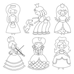Cute cheerful princesses are engaged in pleasant leisure time vector illustration