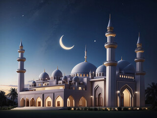 Obraz premium Mosque building architecture with crescent moon