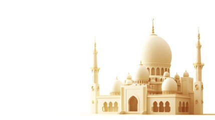 Fototapeta na wymiar islamic mosque with brown dome on a white background, in the style of minimalist backgrounds, light beige and white, bright sculptures, minimalist sets, photo, polychrome terracotta