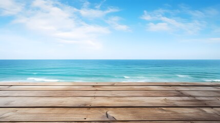Fototapeta premium a wooden deck with a view of the ocean