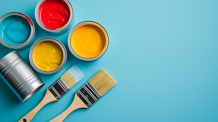 Home Painting Theme Flat Lay on Blue Background

