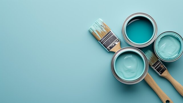 Home Painting Theme Flat Lay on Blue Background

