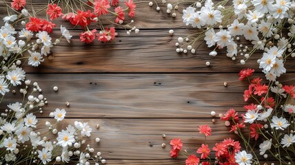 Spring Flowers on Wooden Table Flat Lay

