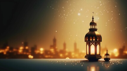 Fototapeta premium Ramadan Kareem banner, lantern and Mosque. Ramadan Kareem advertisement, flyer, invitation, greeting card. Islamic background