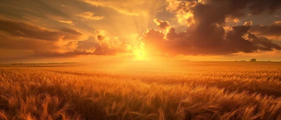 Fototapeten Sunset wheat field, epic scene © André Troiano