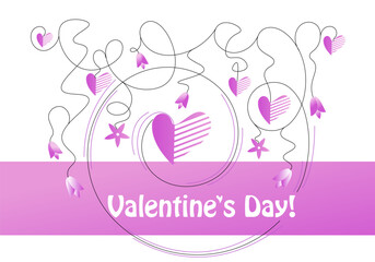 Valentines card. Valentines Day. Vector greeting poster with lilac purple tulip. Valentines covers, labels, promotion templates, holiday background, modern trendy style. Vector illustration. 