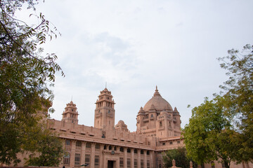 The heritage king place with dramatic bright blue sky from flat angle image is taken at umaid...