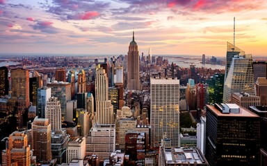 New York City skyscrapers rooftop urban view