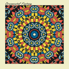 Square ornamented element for various design projects. Ornamental fantasy No. 2. Vector illustration