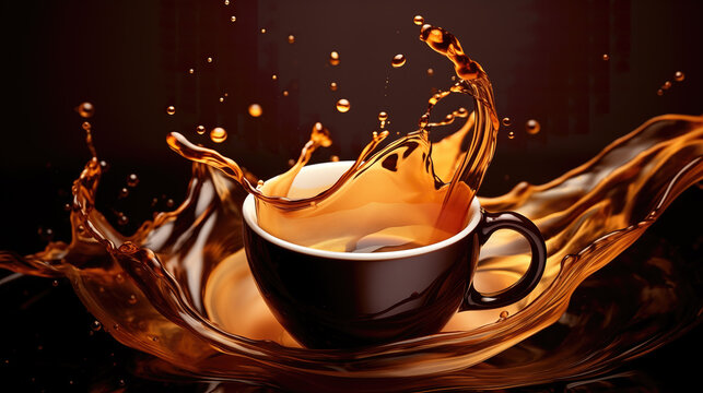 warm espresso and hot coffee artwork in a fluid design, wallpaper