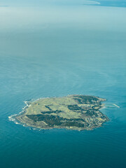 aerial landscape view of Robben Island - in the Western Cape of South Africa near Cape Town with...