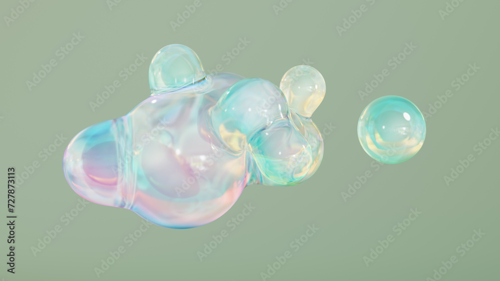 Poster abstract liquid circles on a background of pastel color with spacing. 3d design of a rainbow-colored