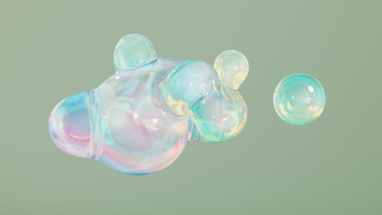 Abstract liquid circles on a background of pastel color with spacing. 3D design of a rainbow-colored spherical. Template for a trendy gradient in a minimal style. 3D rendering
