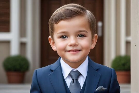 Toddler in formal clothes smiling and confident. symbolizes success and future aspirations