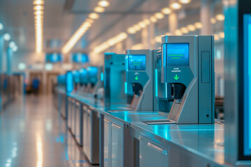 Self service passport control in the airport. Border control equipment. - obrazy, fototapety, plakaty
