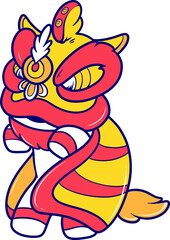 cute traditional chinese lion dance cartoon