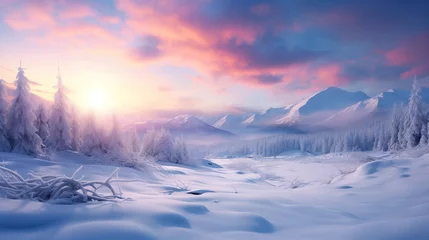 Fototapeten wonderful sunset evening inspired winter landscape wallpaper © Sternfahrer