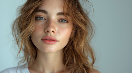 Naklejka premium Closeup portrait of young happy woman looking in camera