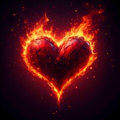 Red heart in love, fiery heart, dark background, premium, high quality, hd, plain background - obrazy, fototapety, plakaty