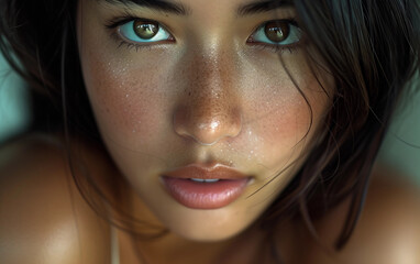 Fototapeta premium Close-Up Portrait of Woman With Blue Eyes