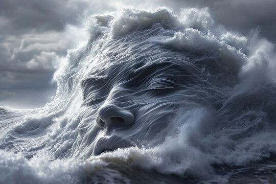 sea storm water wave in the form of a human face.