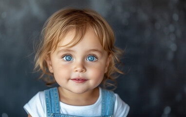 Naklejka premium Little Girl With Blue Eyes Looking at the Camera