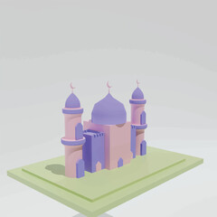 Kabaah alharam and mosque concept. Realistic 3d object cartoon style.